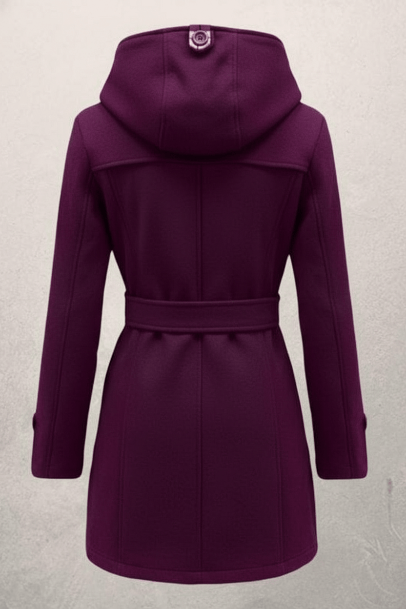 Women’s Double-Breasted Hooded Coat with Belted Waist