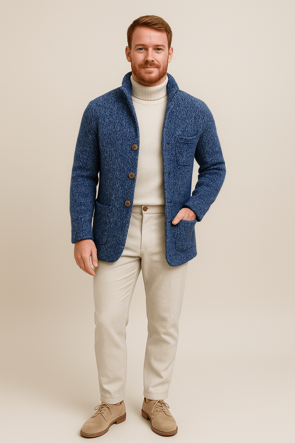 Men’s Button-Up Cardigan | Stand Collar with Structured Design