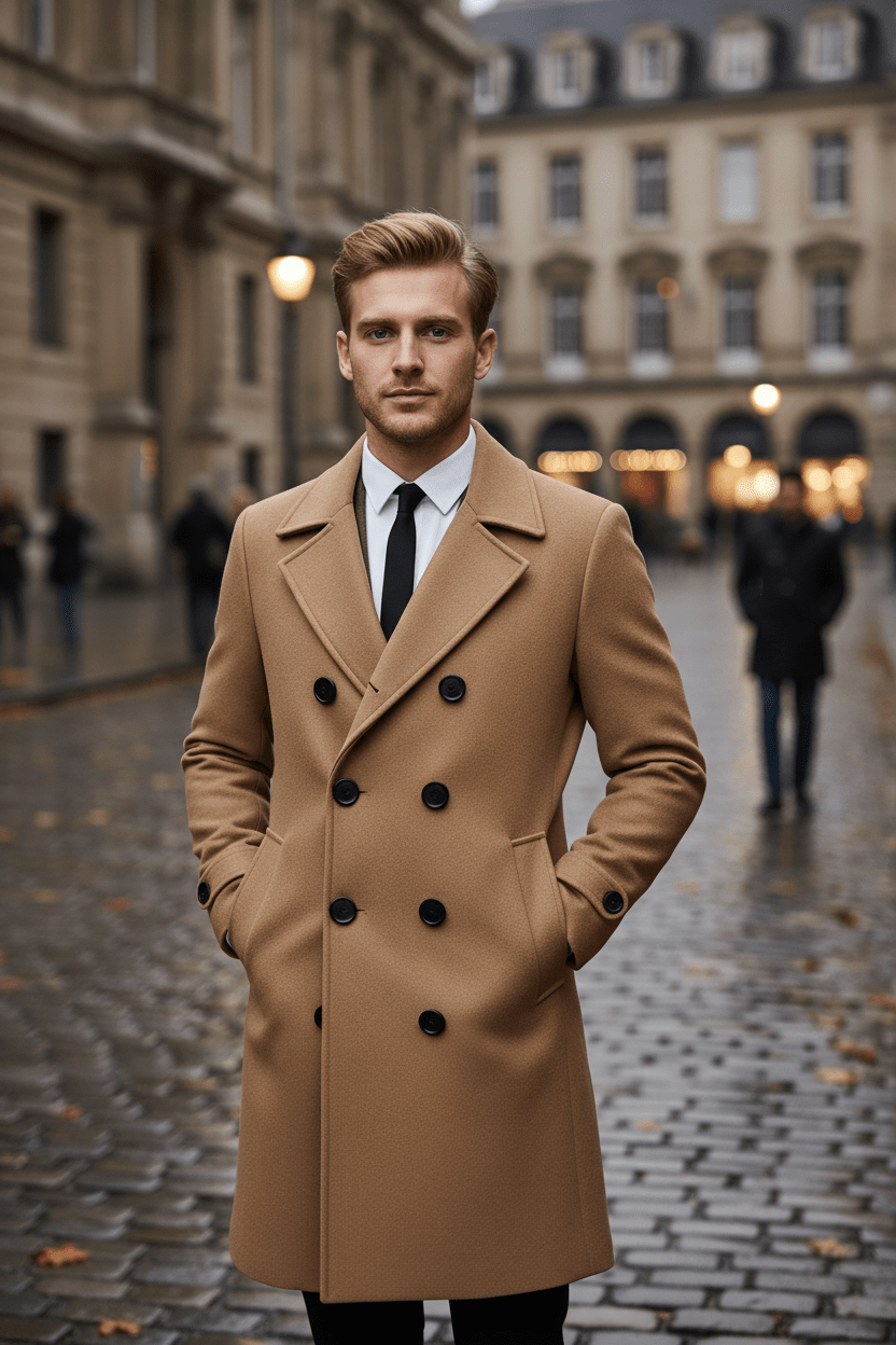 Men’s Trench Coat | Double-Breasted Design with Tailored Fit