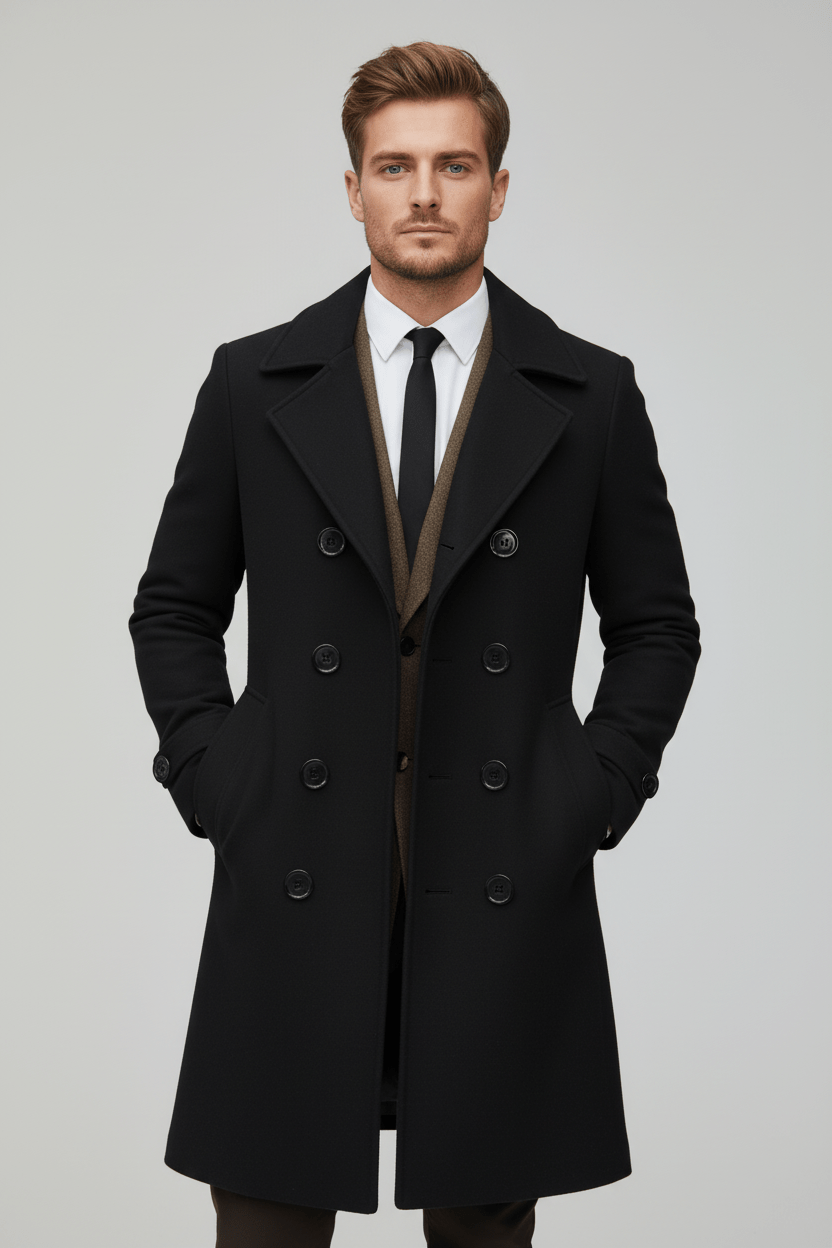 Men’s Trench Coat | Double-Breasted Design with Tailored Fit