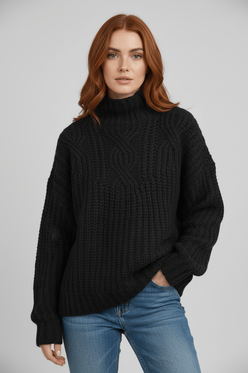 Women’s Cable Knit Sweater | High Neck with Classic Style
