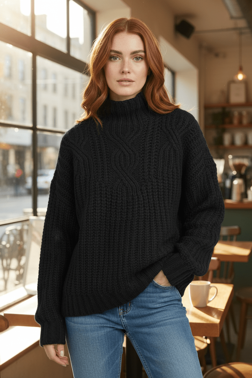 Women’s Cable Knit Sweater | High Neck with Classic Style