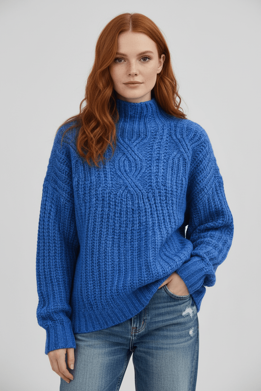Women’s Cable Knit Sweater | High Neck with Classic Style