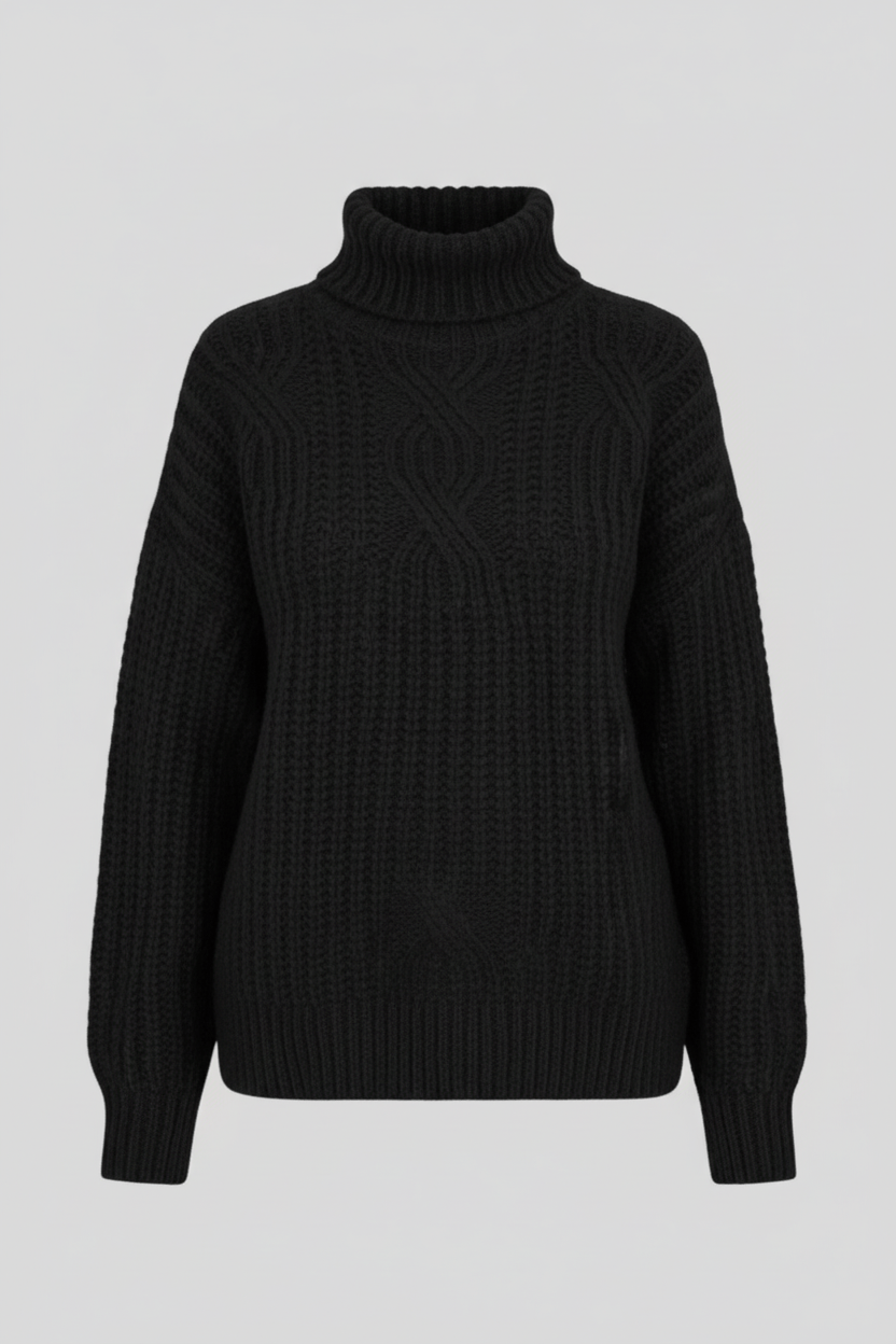 Women’s Cable Knit Sweater | High Neck with Classic Style