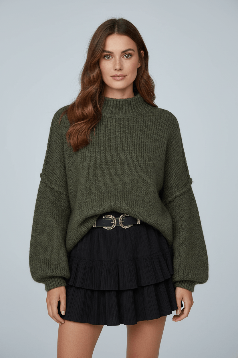 Women’s Oversized Knit Sweater | Balloon Sleeves with Relaxed Fit