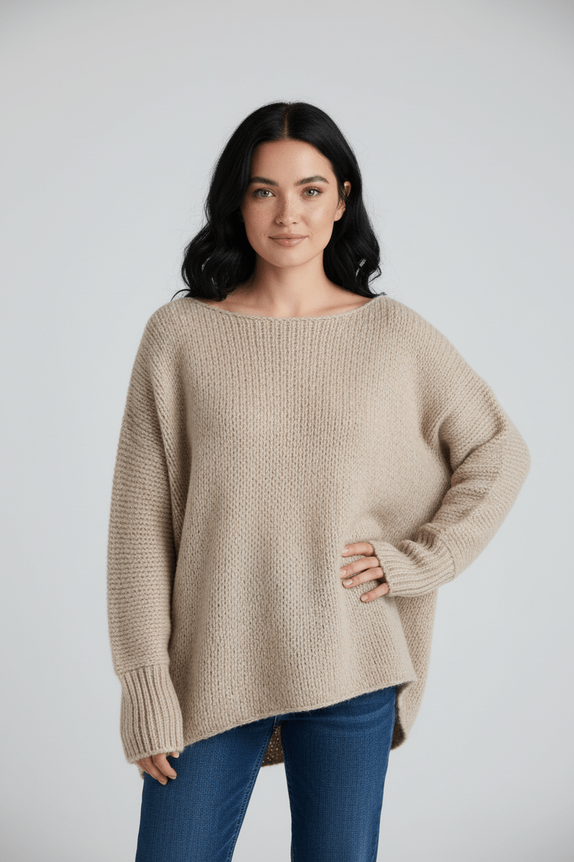 Women’s Oversized Knit Sweater – Off-Shoulder Design