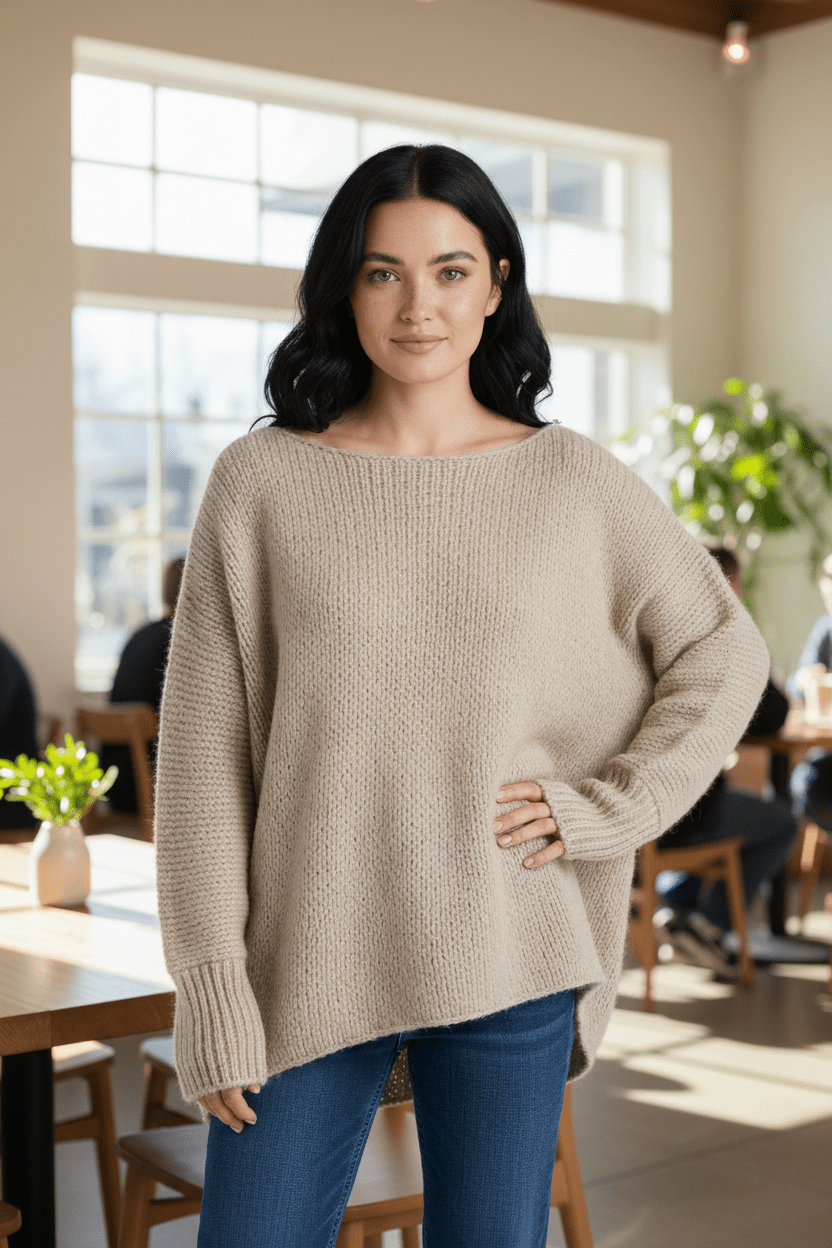 Women’s Oversized Knit Sweater – Off-Shoulder Design