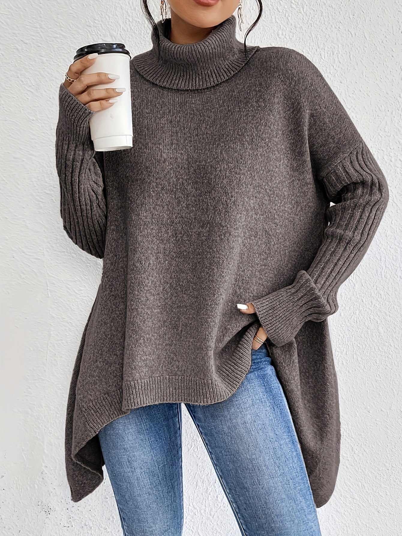 Women’s Roll Neck Sweater – Oversized Fit with Modern High Collar