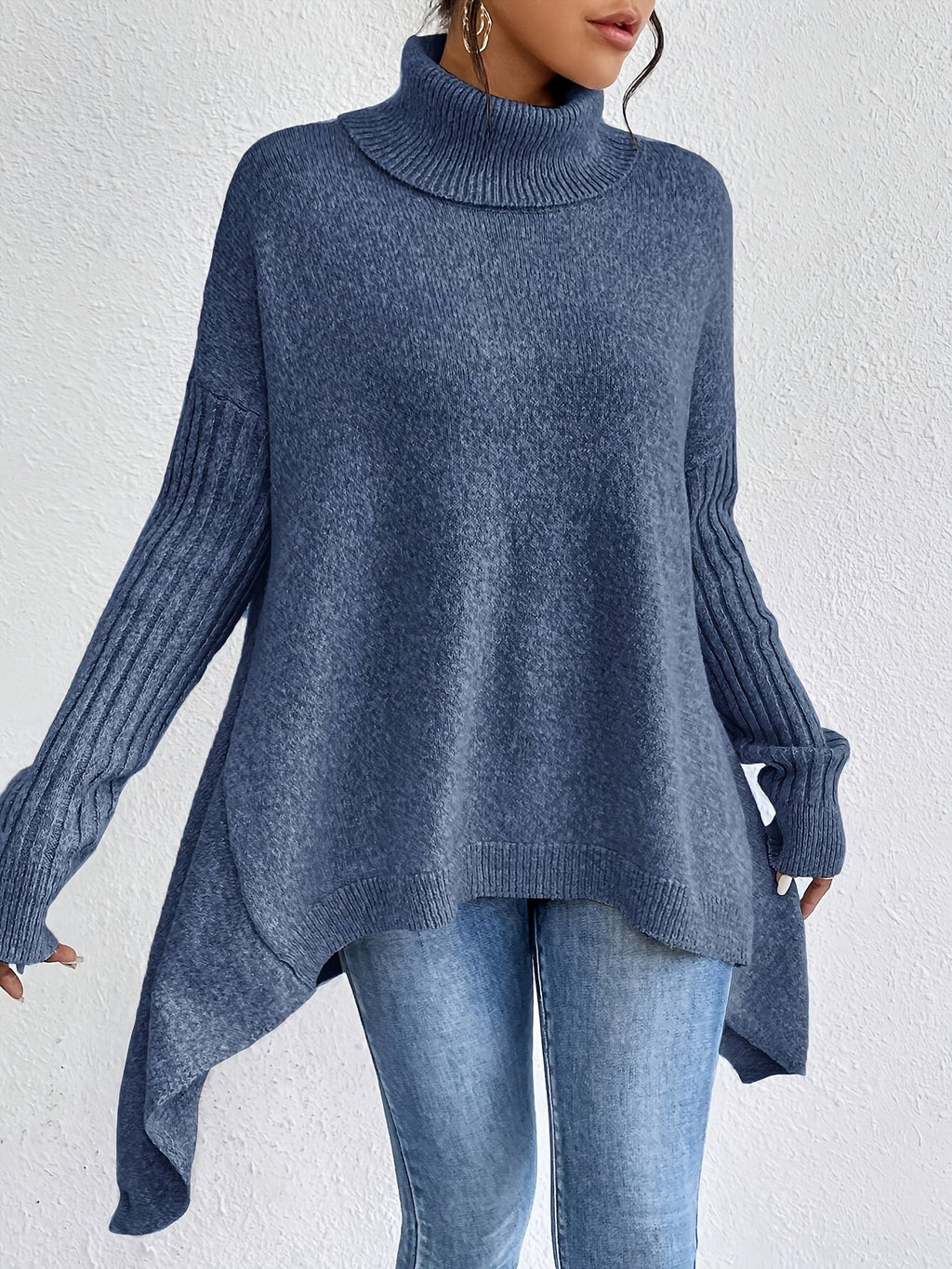 Women’s Roll Neck Sweater – Oversized Fit with Modern High Collar
