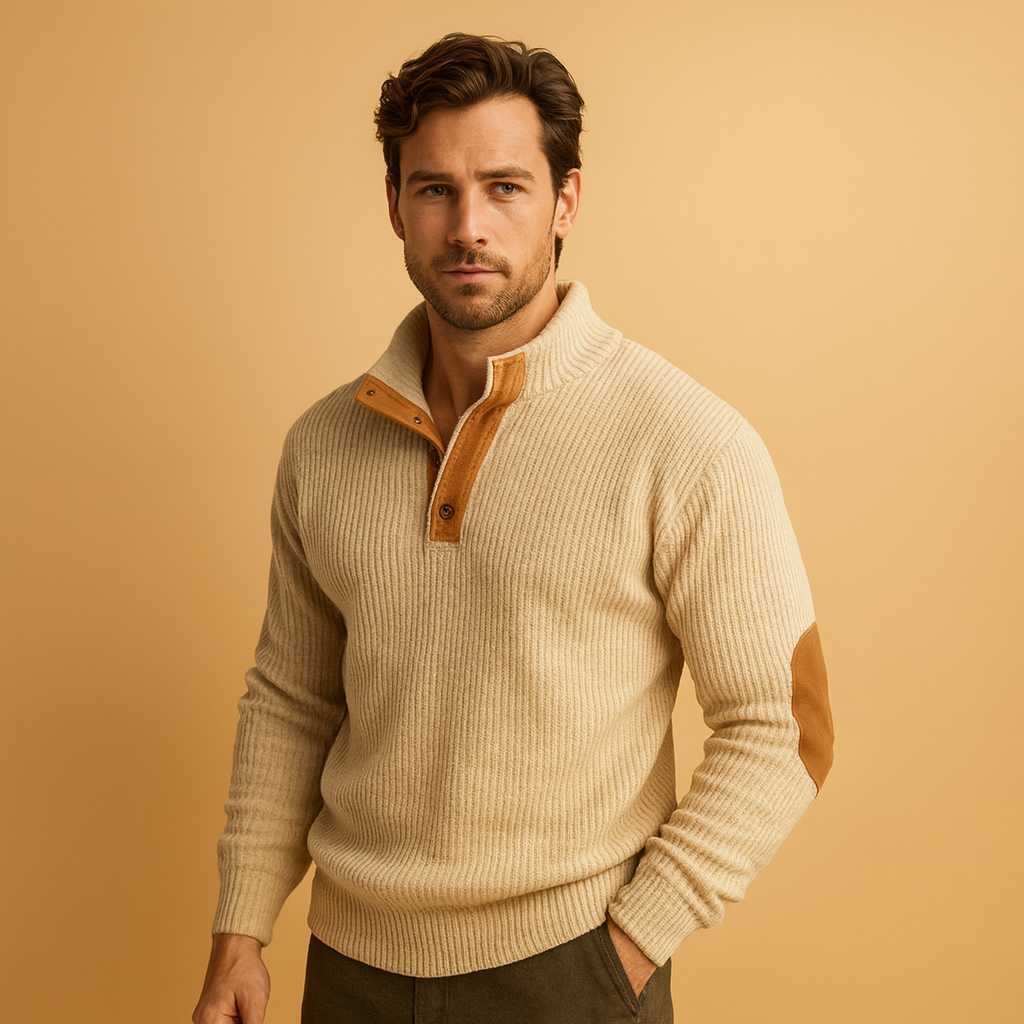 Men’s Ribbed Sweater | Buttoned Collar with Casual Design