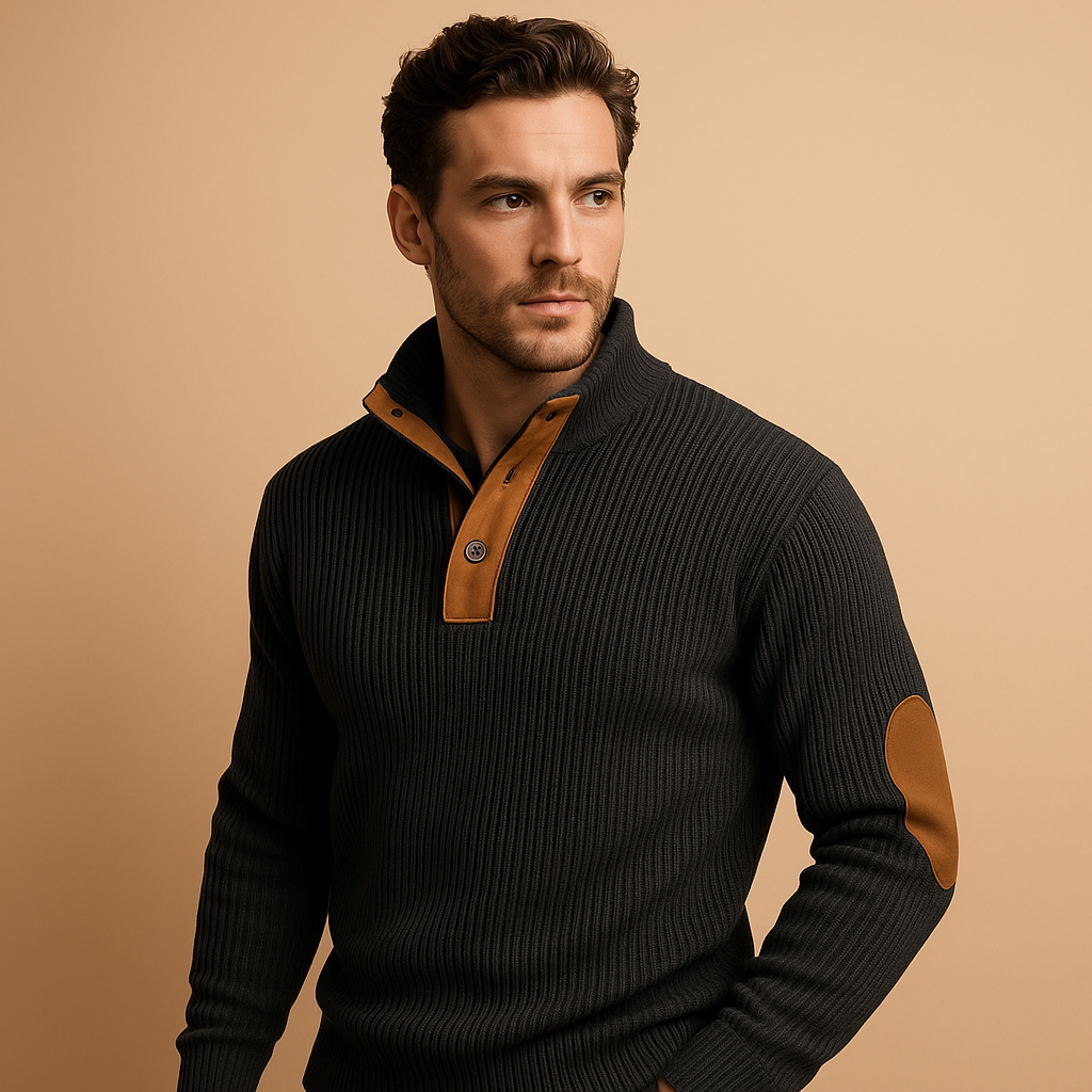 Men’s Ribbed Sweater | Buttoned Collar with Casual Design