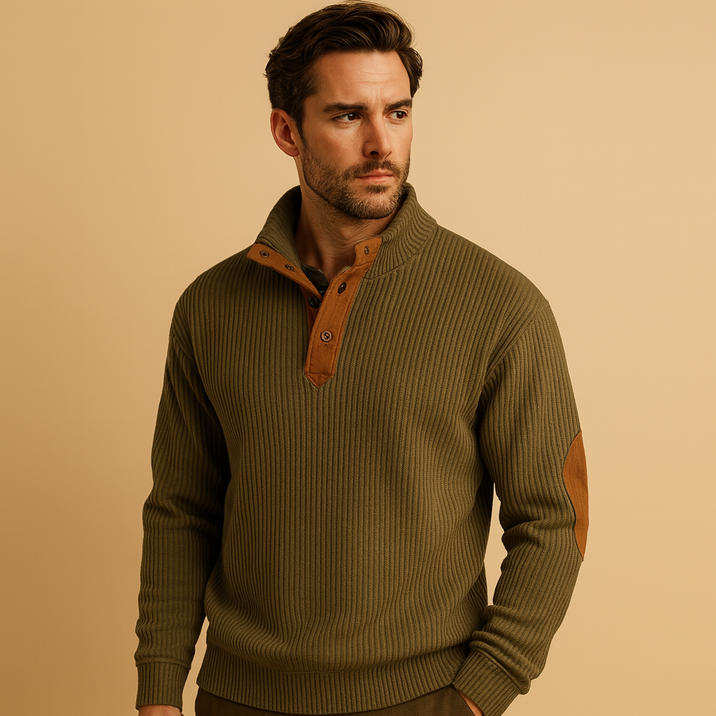 Men’s Ribbed Sweater | Buttoned Collar with Casual Design