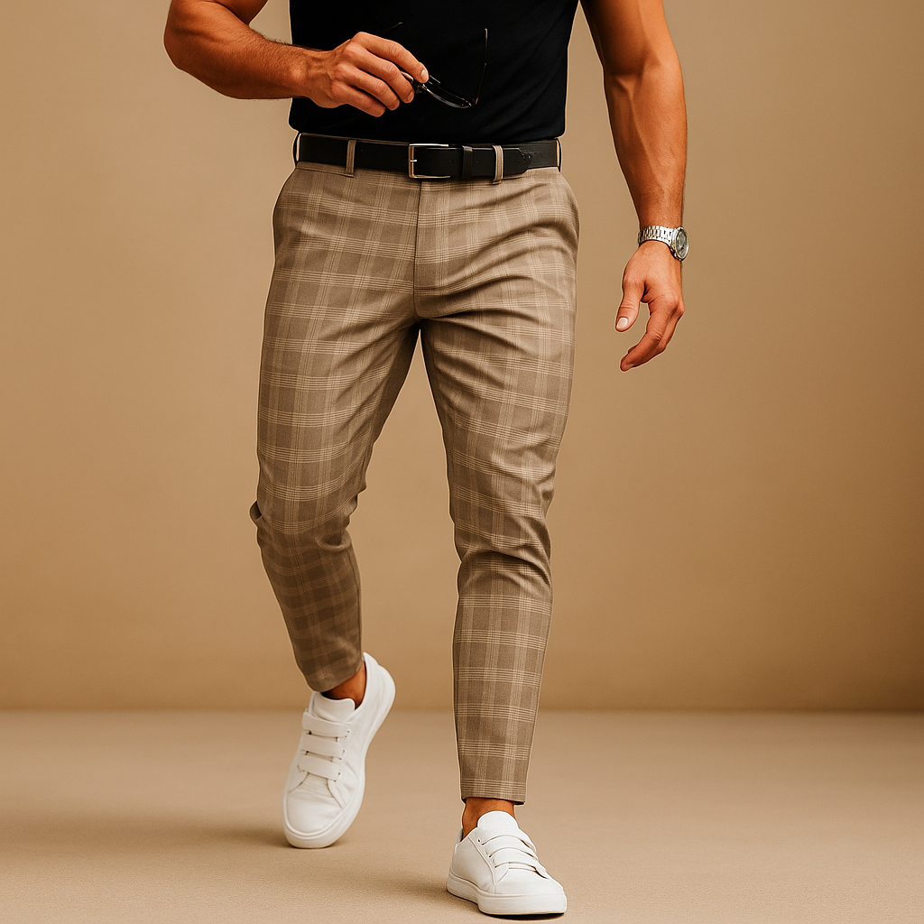 Men’s Casual Pants | Relaxed Fit with Checked Design