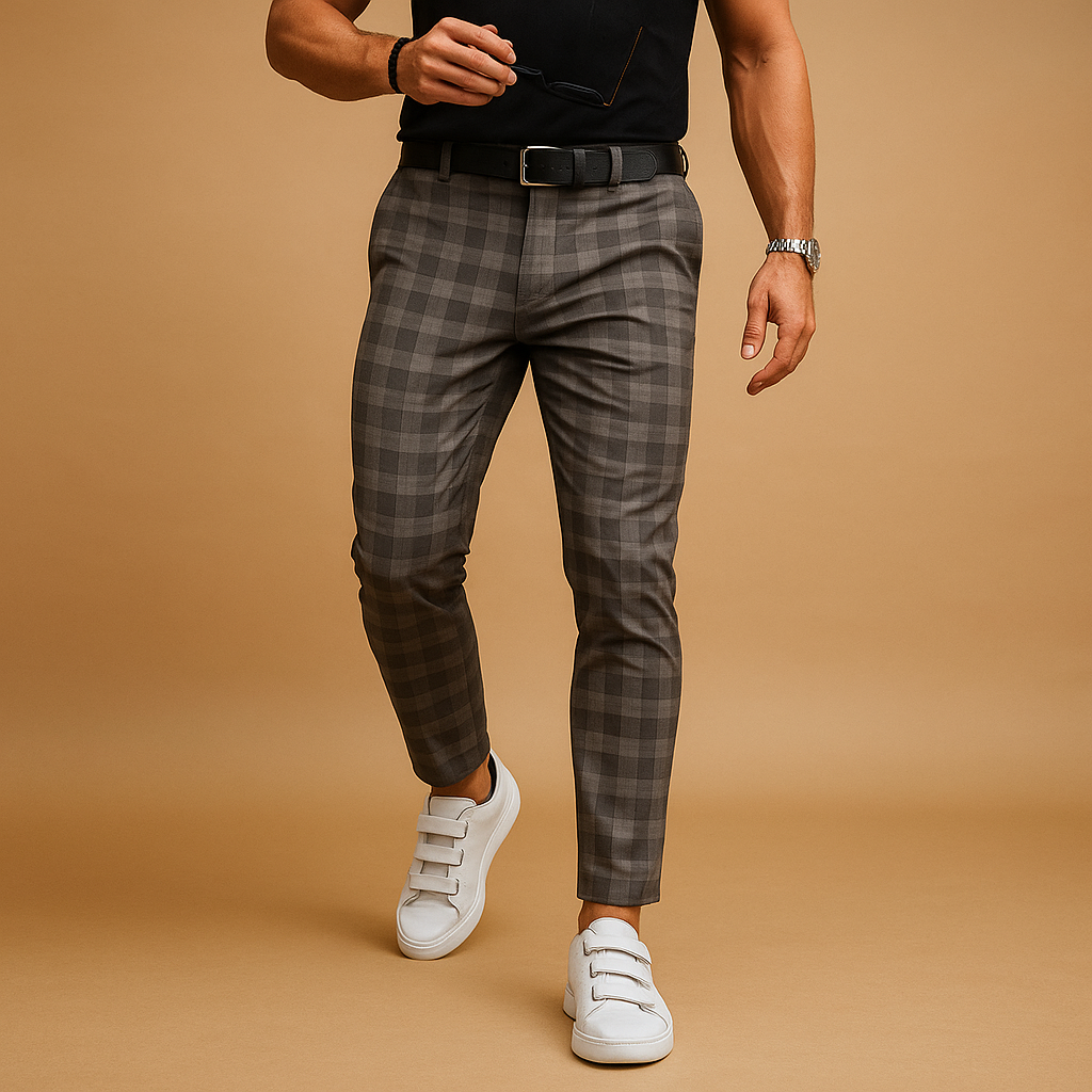 Men’s Casual Pants | Relaxed Fit with Checked Design