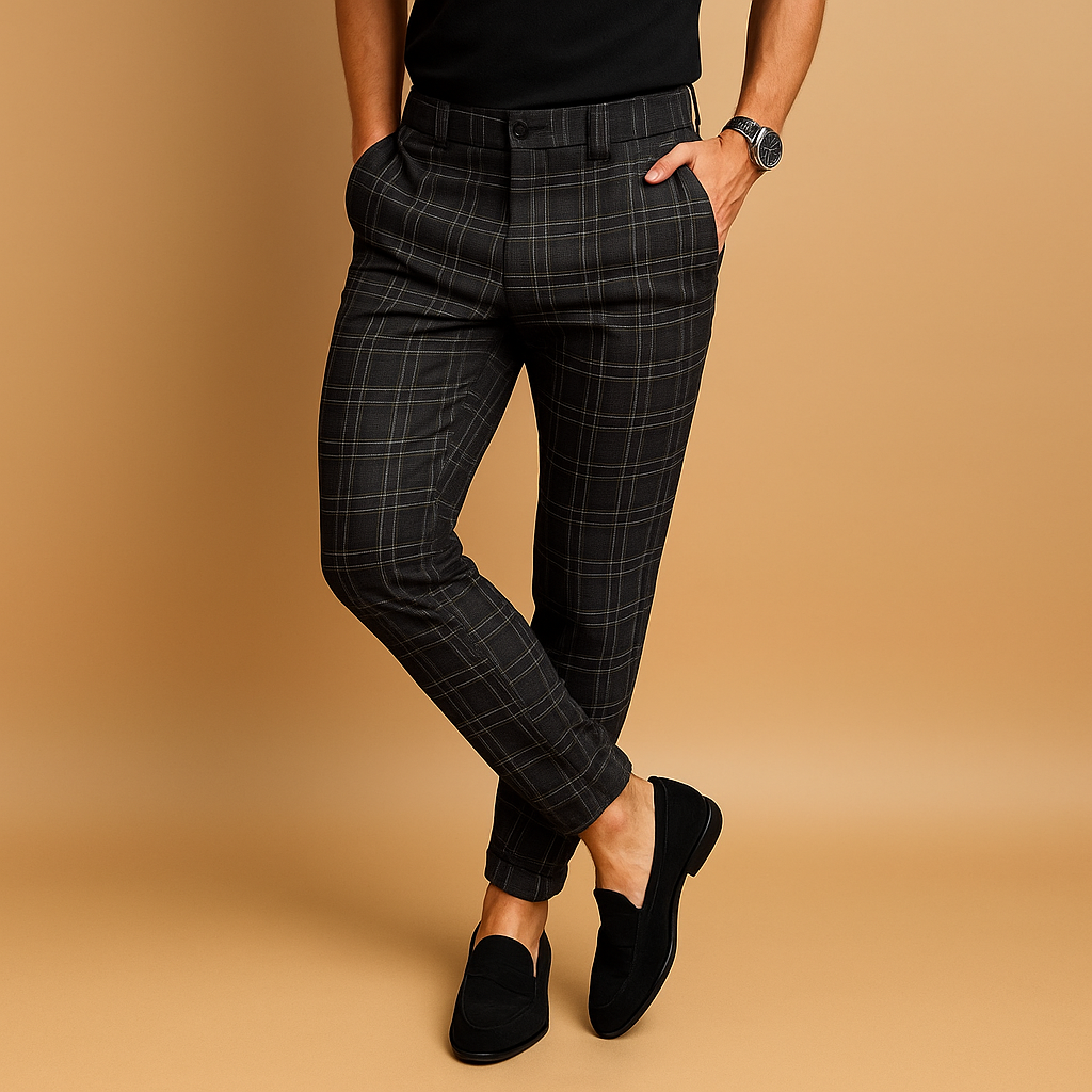 Men’s Casual Pants | Relaxed Fit with Checked Design