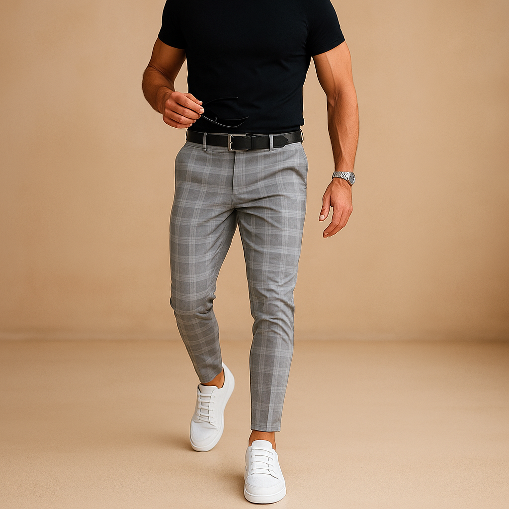 Men’s Casual Pants | Relaxed Fit with Checked Design
