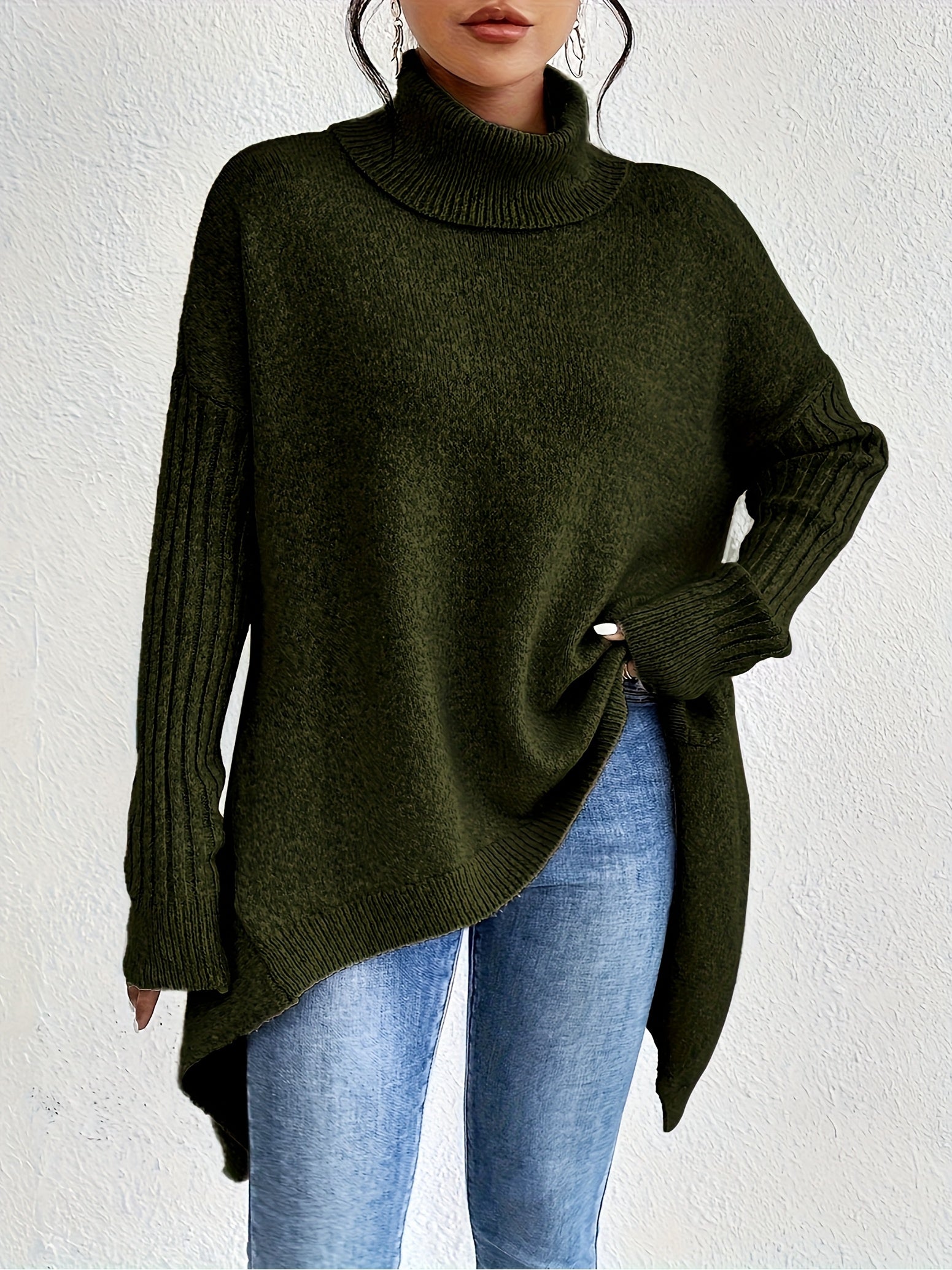 Women’s Roll Neck Sweater – Oversized Fit with Modern High Collar