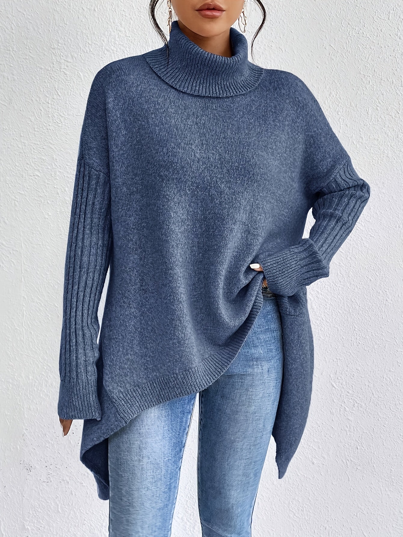 Women’s Roll Neck Sweater – Oversized Fit with Modern High Collar