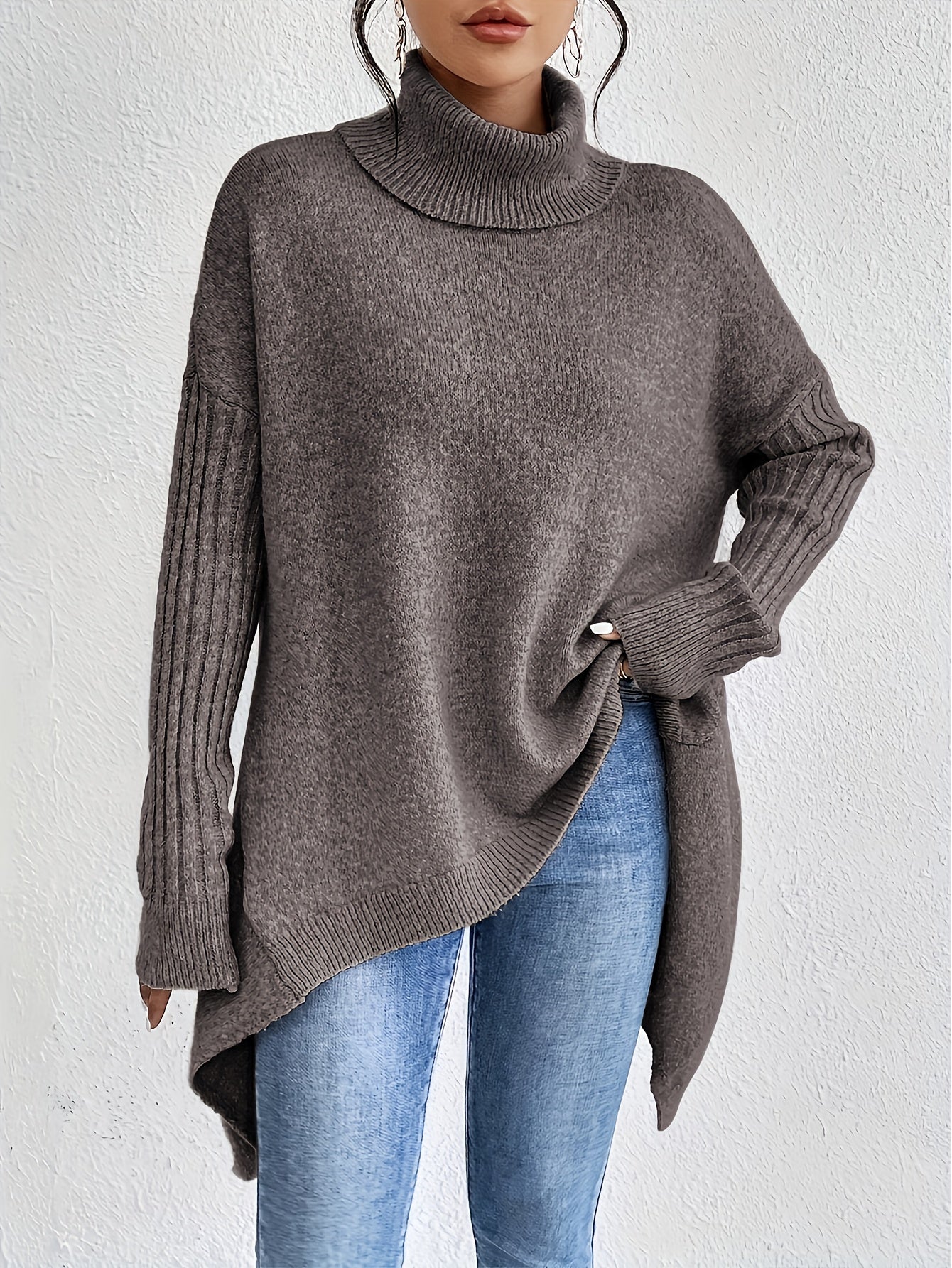 Women’s Roll Neck Sweater – Oversized Fit with Modern High Collar