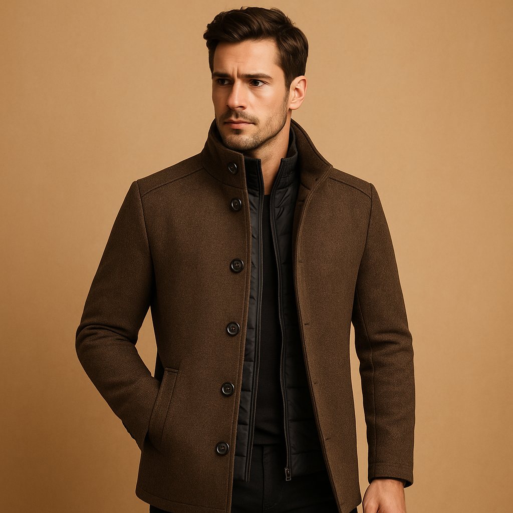 Men’s Overcoat | High-Collar Design with Refined Silhouette