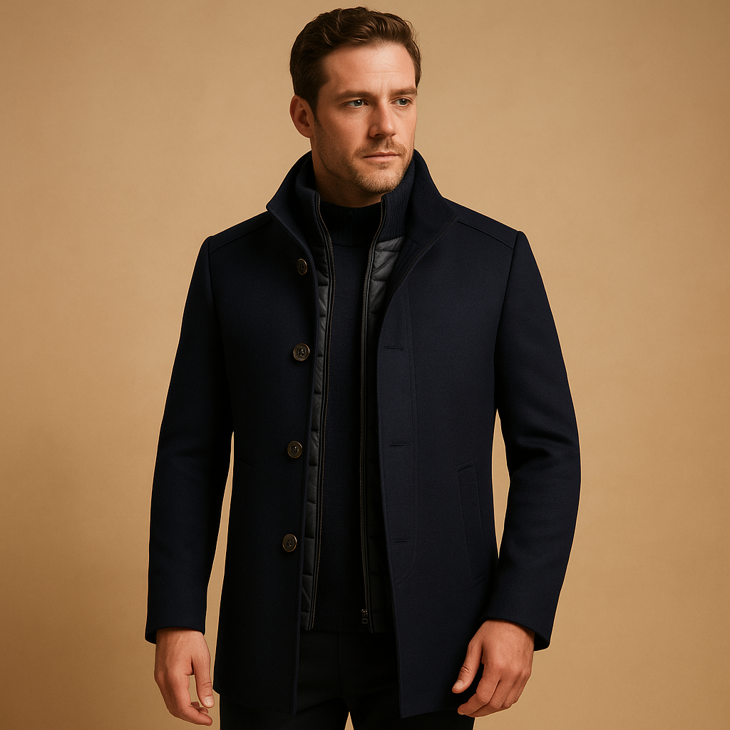 Men’s Overcoat | High-Collar Design with Refined Silhouette