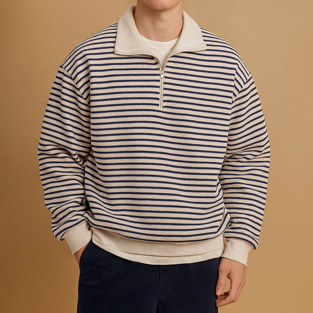 Men’s Striped Half-Zip Sweater | Casual and Modern Style