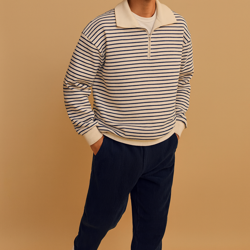 Men’s Striped Half-Zip Sweater | Casual and Modern Style
