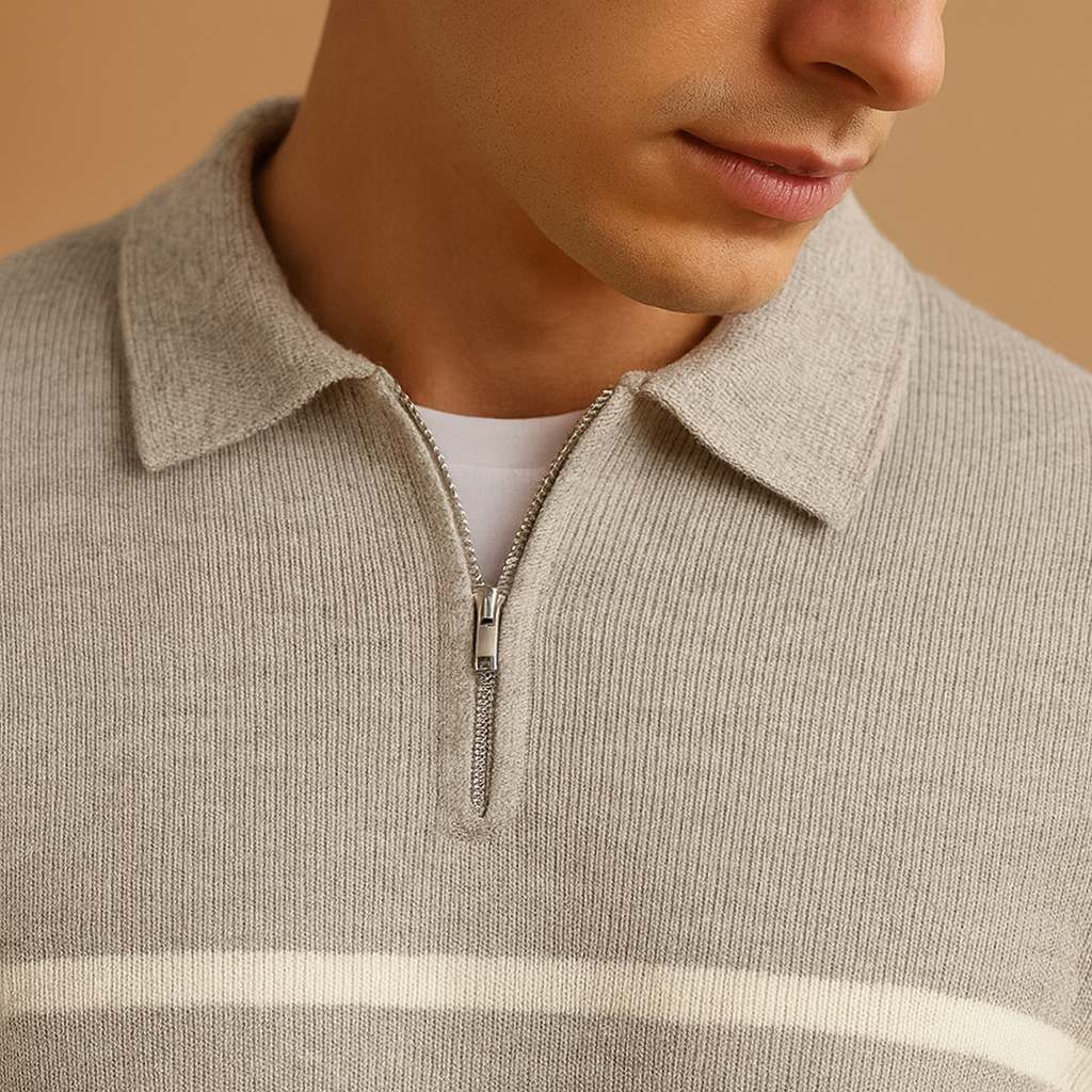 Men’s Half-Zip Striped Sweater | Casual & Modern Fit