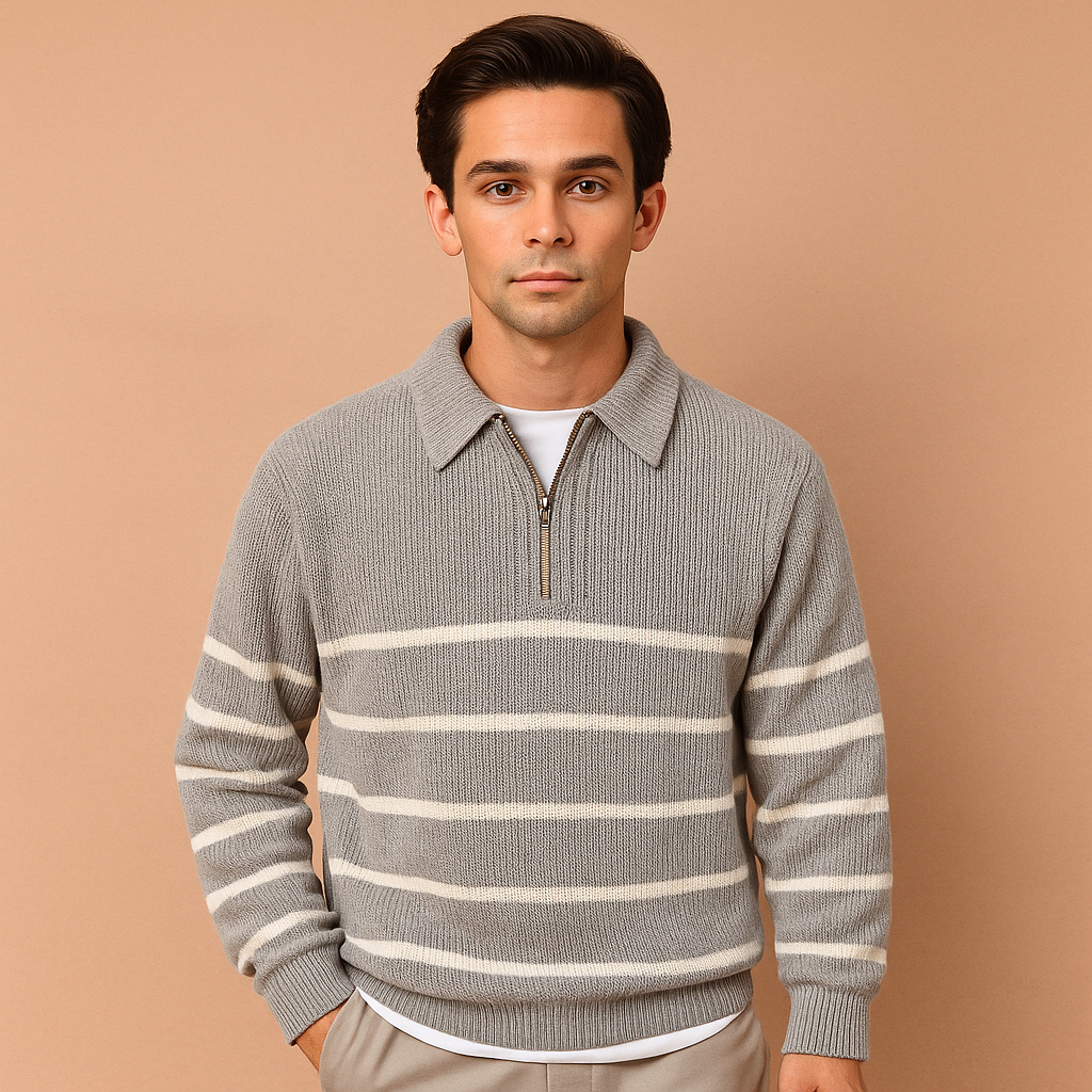 Men’s Half-Zip Striped Sweater | Casual & Modern Fit