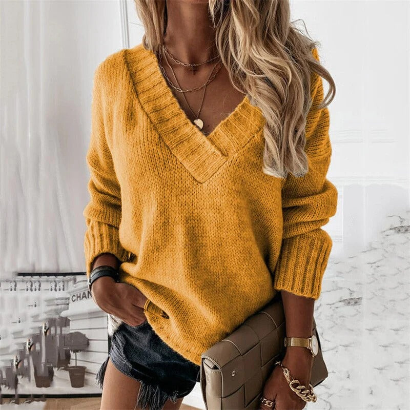 Women’s V-Neck Knit Sweater – Soft Texture and Relaxed Everyday Fit
