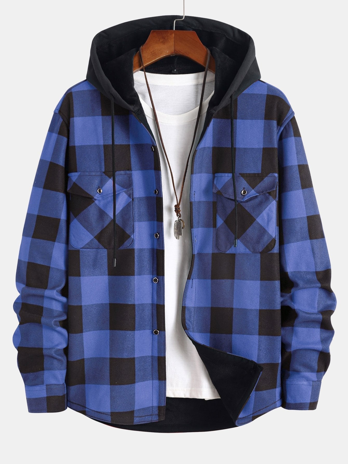 Men’s Hooded Overshirt | Plaid Design with Relaxed Fit