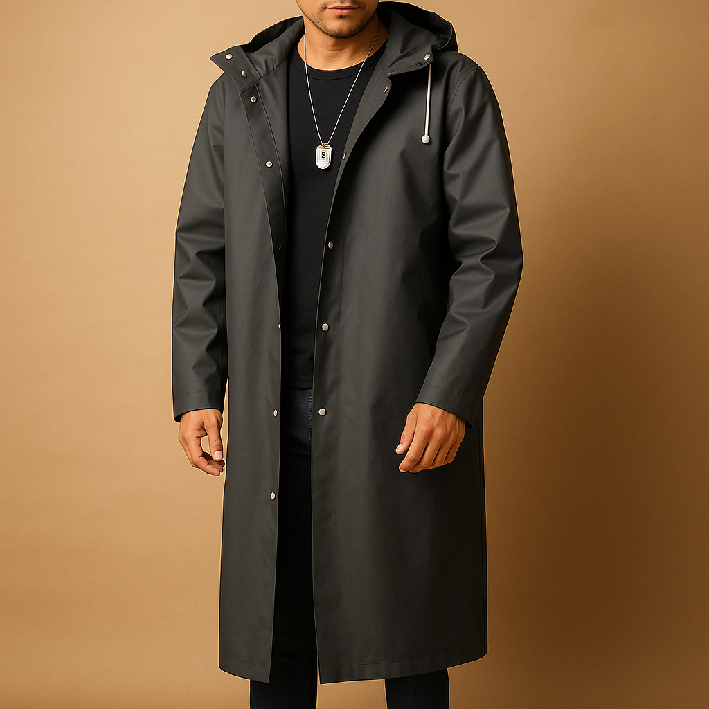 Men’s Raincoat | Long Water-Resistant Design with Hood