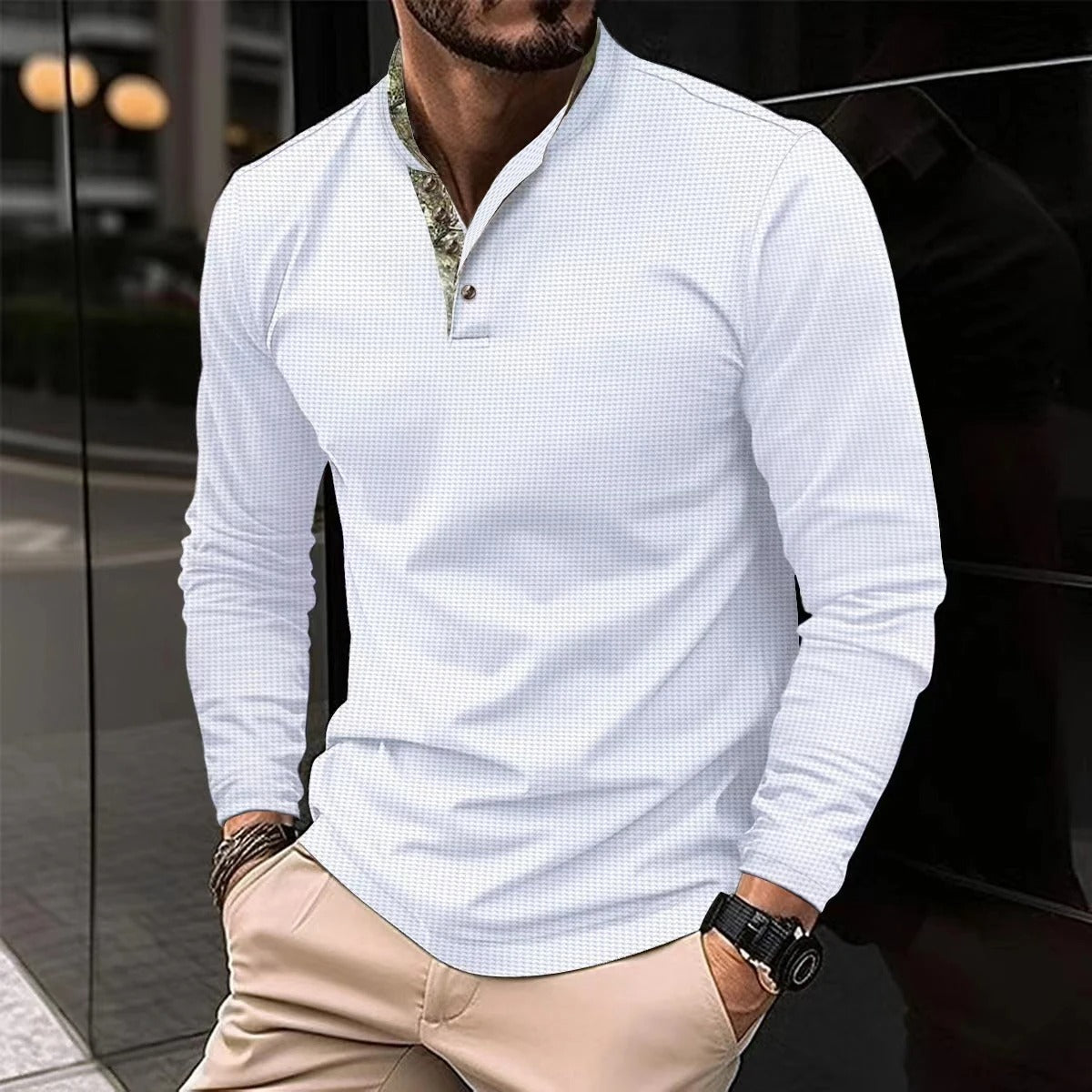 Men’s Long-Sleeve Polo | Modern Design with Contrast Collar Detail